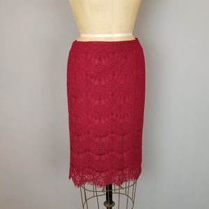 Burgundy Chantilly Lace Pencil Skirt